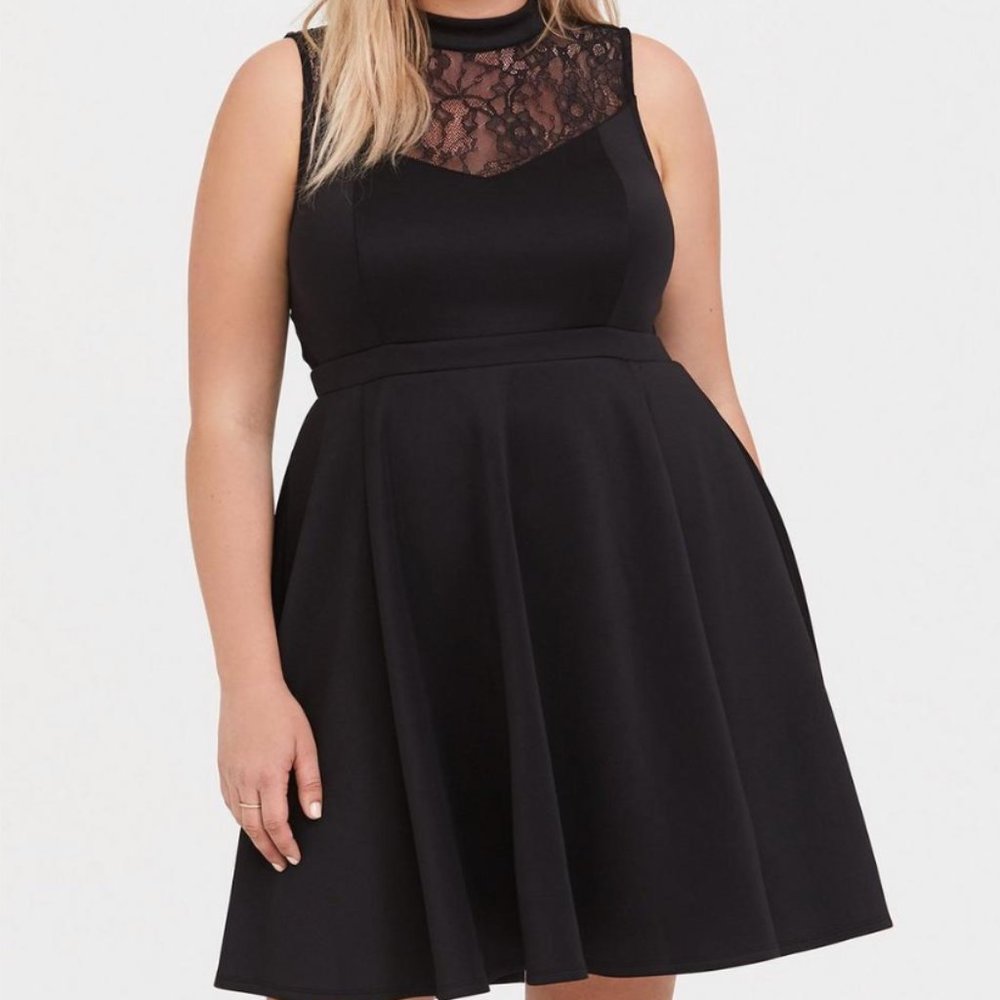 Torrid Scuba Knit & Lace Skater Dress